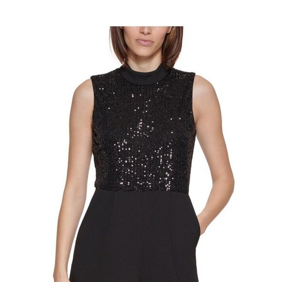 NEW Calvin Klein Elegant Jumpsuit Black Sequined Top Formal Party Romper - Picture 3 of 6